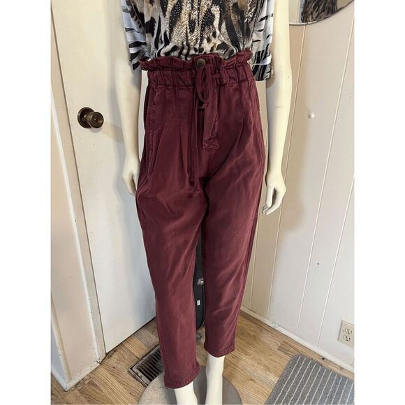 Free People Womens XS Margate Paperbag Pants Dark Red High Waist Cropped Slouchy - Picture 11 of 11